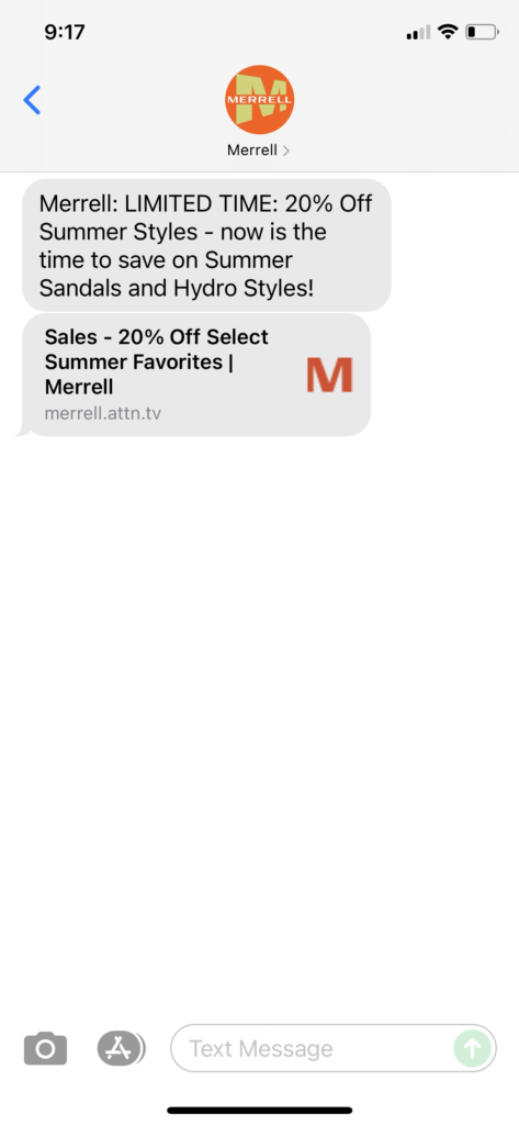 Merrell Text Message Marketing Example - 06.29.2021