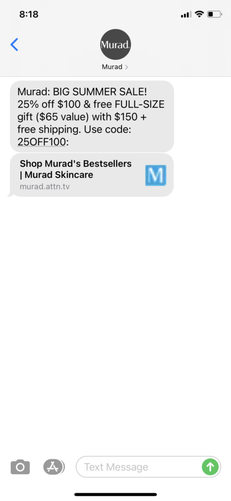 Murad Text Message Marketing Example - 06.03.2021