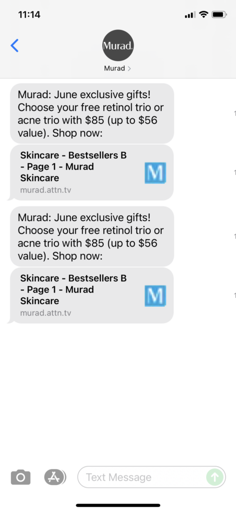 Murad Text Message Marketing Example - 06.09.2021