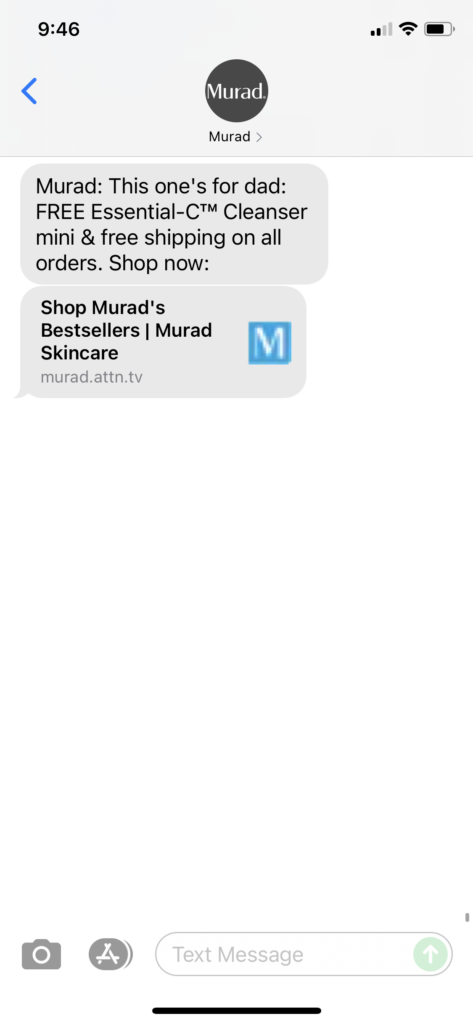 Murad Text Message Marketing Example - 06.18.2021