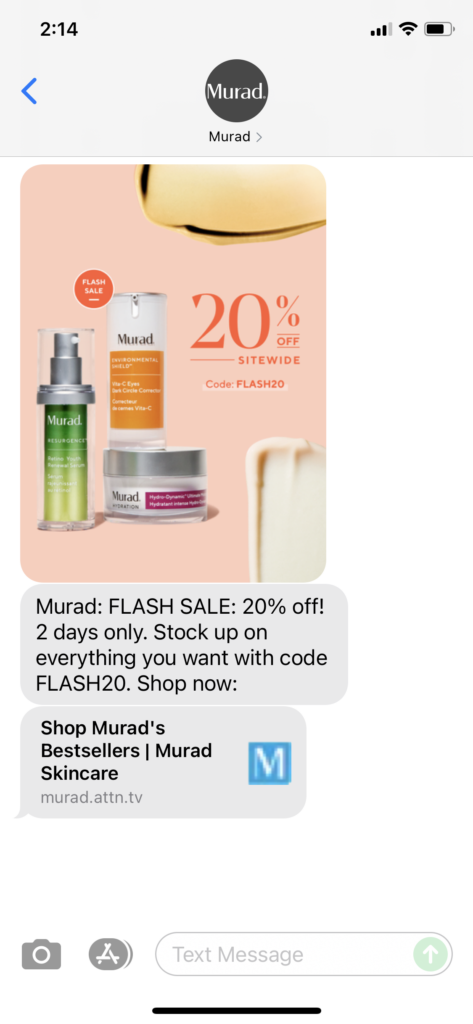 Murad Text Message Marketing Example - 06.21.2021