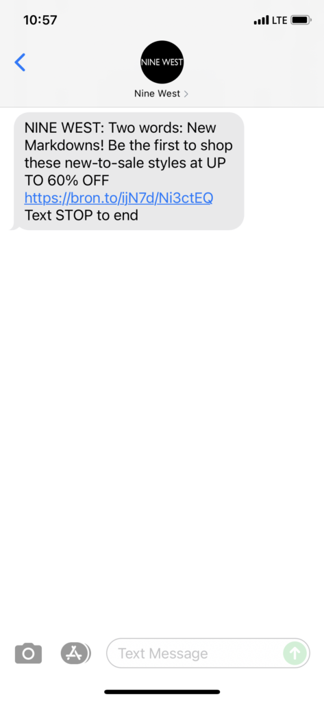 NIne West Text Message Marketing Example - 06.10.2021