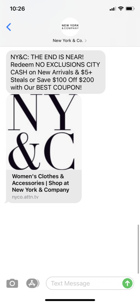 New York & Co Text Message Marketing Example - 06.06.2021