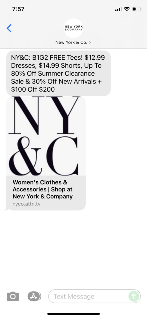 New York & Co Text Message Marketing Example - 06.13.2021
