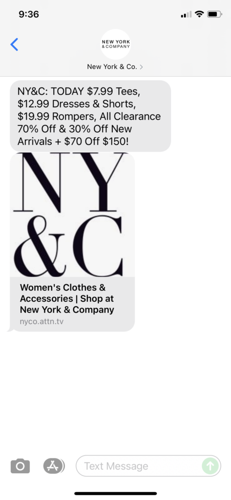 New York & Co Text Message Marketing Example - 06.19.2021