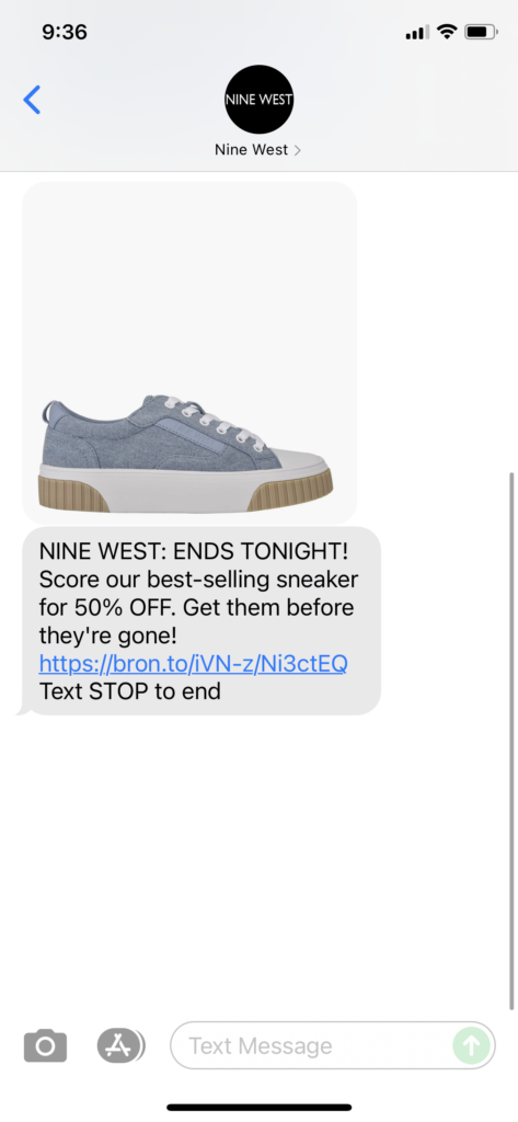 Nine West Text Message Marketing Example - 06.19.2021