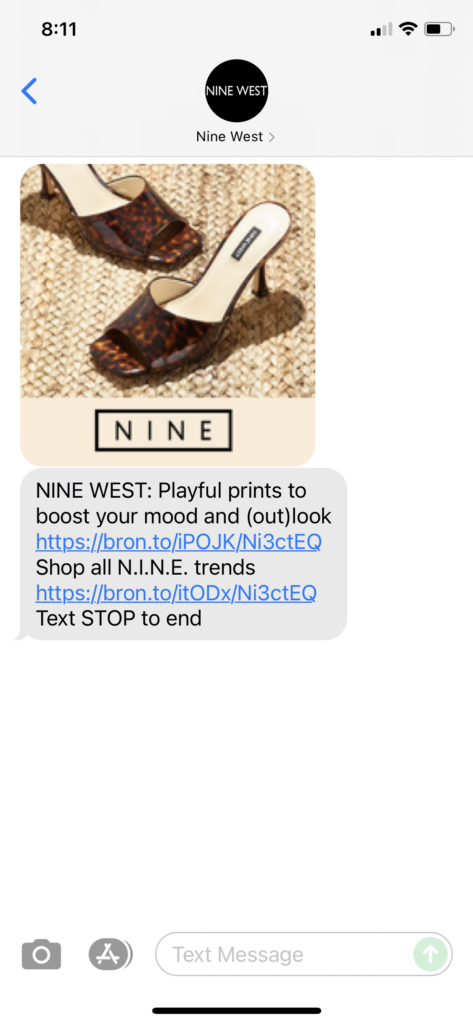 Nine West Text Message Marketing Example - 06.24.2021