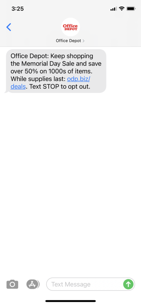 Office Depot Text Message Marketing Example - 06.01.2021