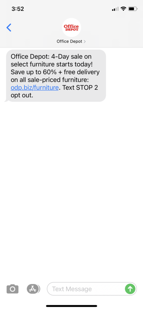 Office Depot Text Message Marketing Example - 06.07.2021