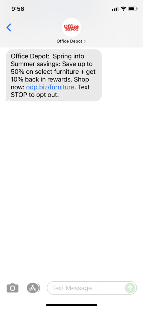 Office Depot Text Message Marketing Example - 06.17.2021