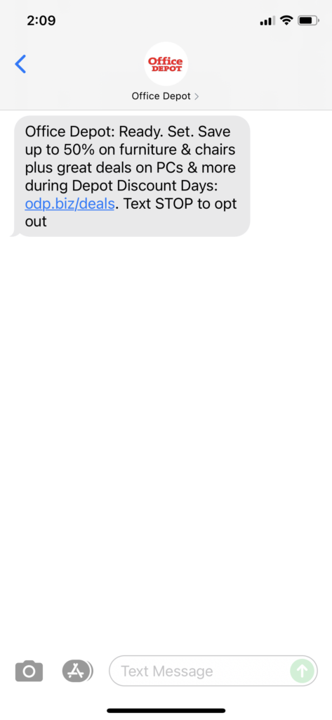 Office Depot Text Message Marketing Example - 06.21.2021