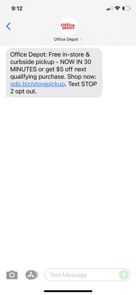 Office Depot Text Message Marketing Example - 06.29.2021