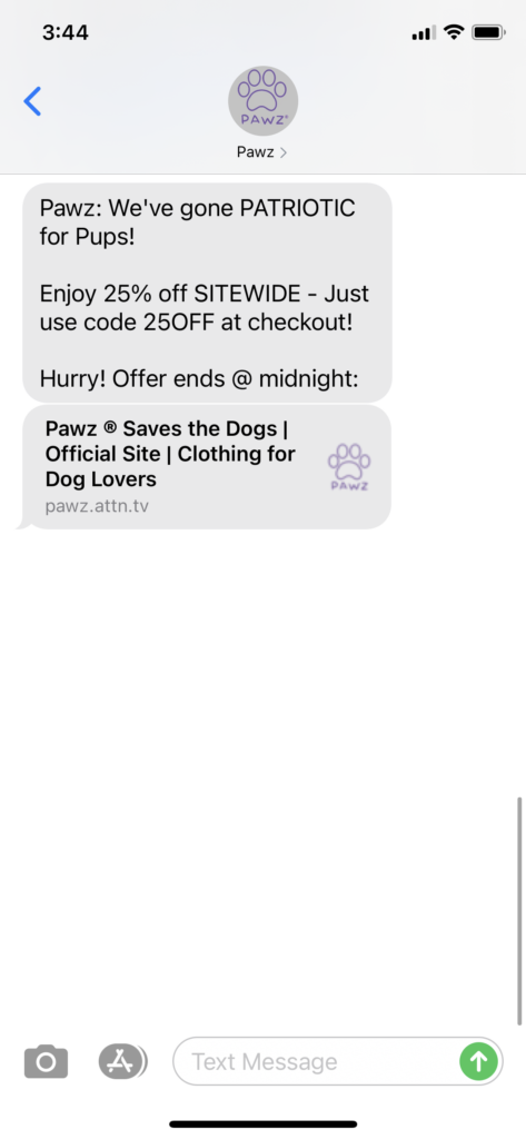 PAWZ Text Message Marketing Example - 05.31.2021