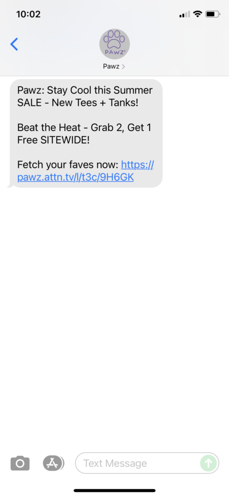 PAWZ Text Message Marketing Example - 06.17.2021