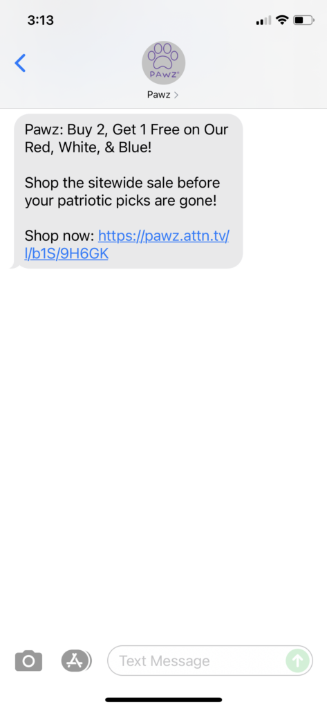 PAWZ Text Message Marketing Example - 06.20.2021