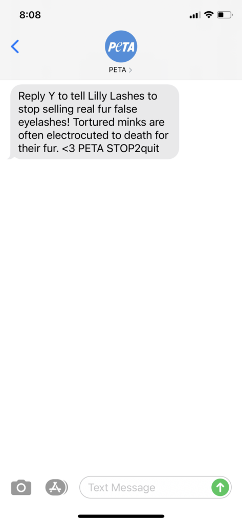 PETA Text Message Marketing Example - 06.03.2021