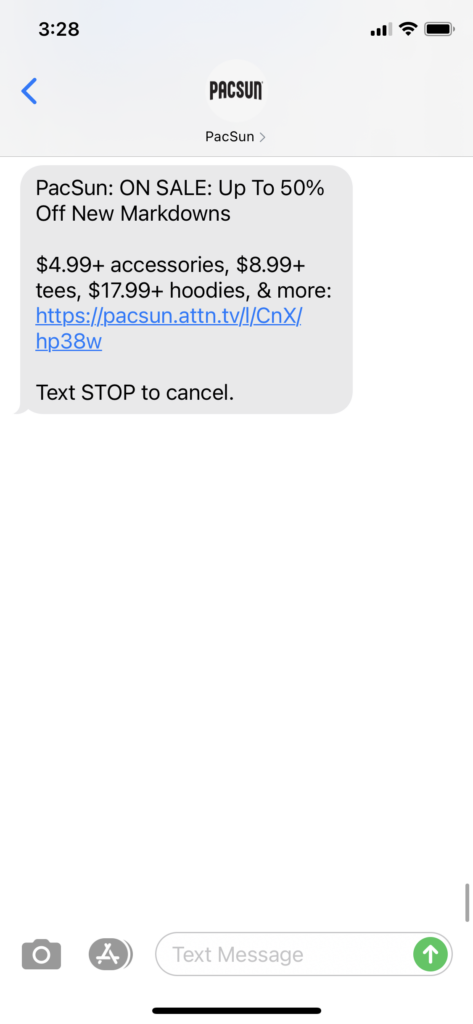 PacSun Text Message Marketing Example - 06.01.2021