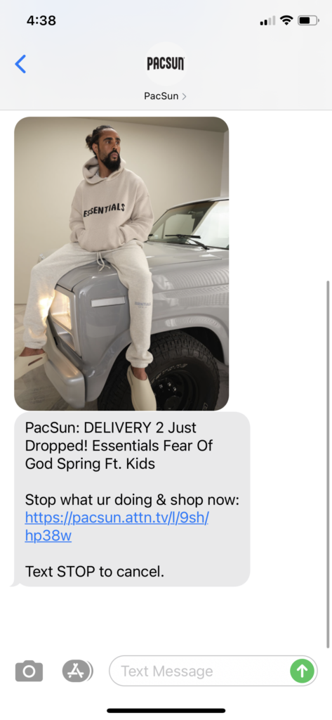 PacSun Text Message Marketing Example - 06.04.2021