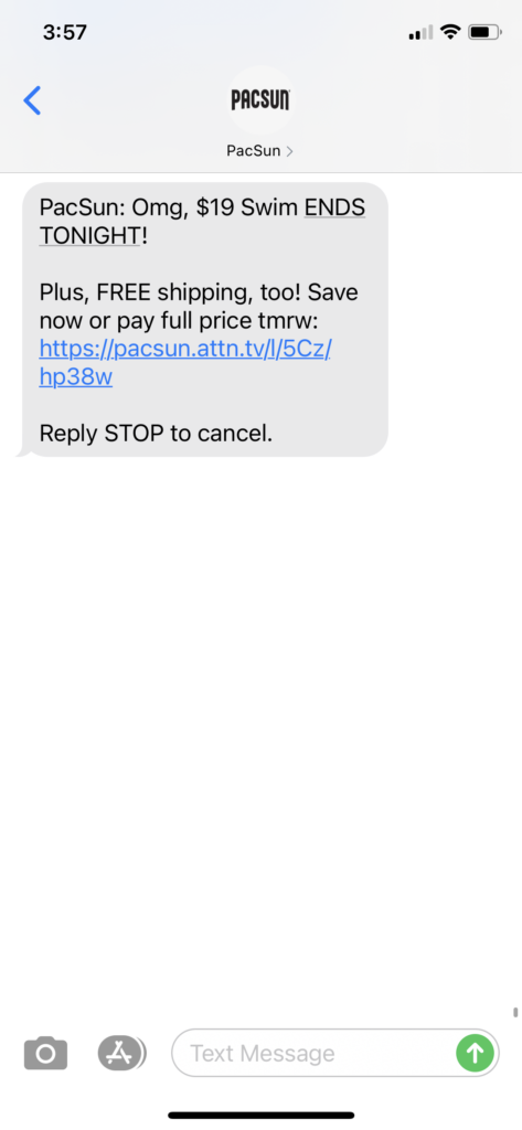 PacSun Text Message Marketing Example - 06.07.2021