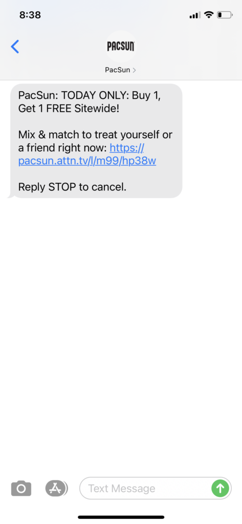 PacSun Text Message Marketing Example - 06.08.2021