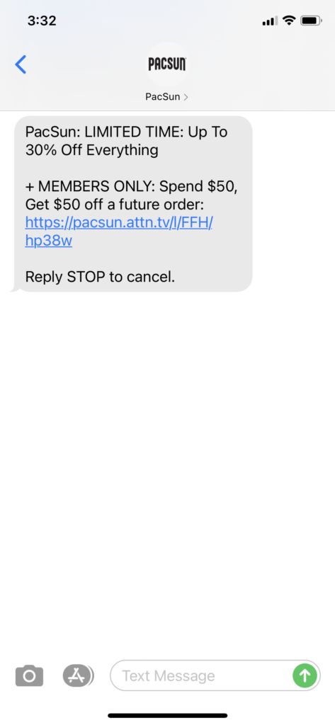 PacSun Text Message Marketing Example - 06.11.2021