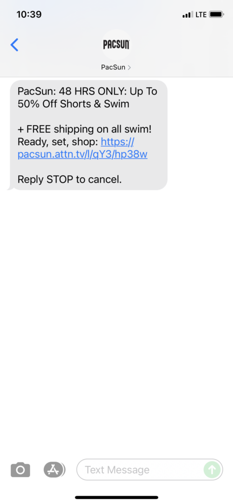 PacSun Text Message Marketing Example - 06.13.2021