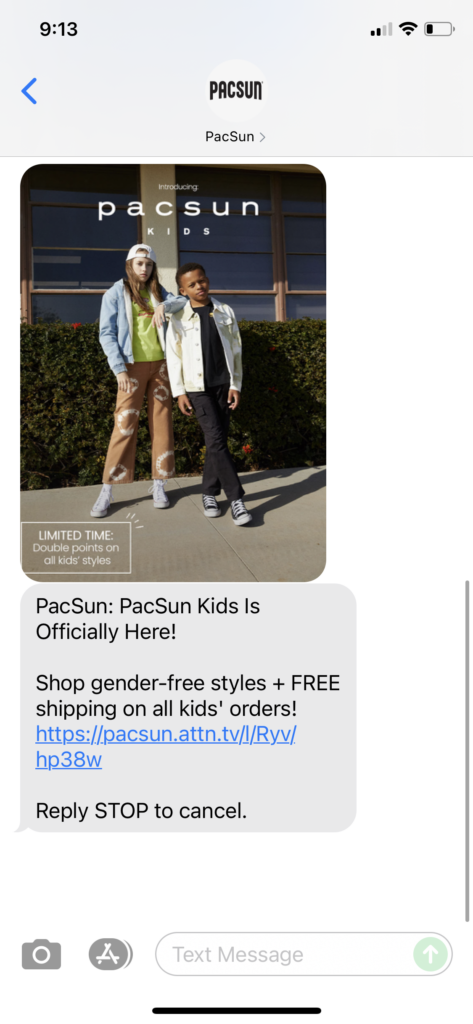 PacSun Text Message Marketing Example - 06.29.2021