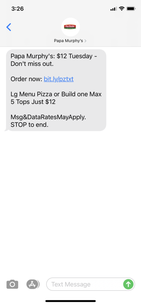 Papa Murphy's Text Message Marketing Example - 06.01.2021
