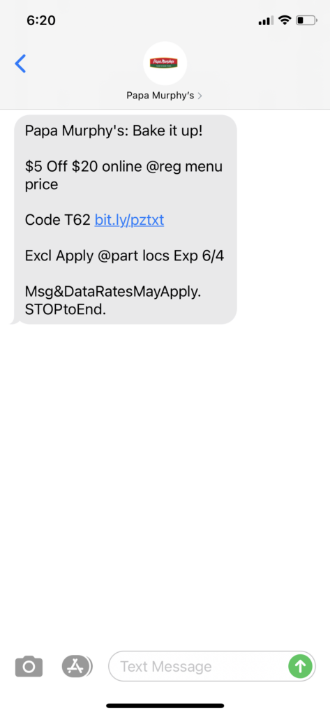 Papa Murphy's Text Message Marketing Example - 06.03.2021
