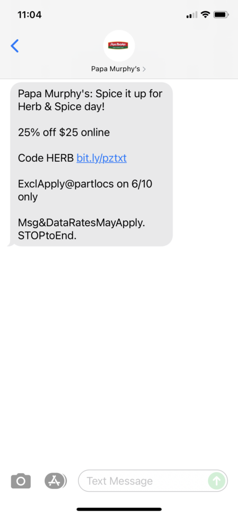 Papa Murphy's Text Message Marketing Example - 06.10.2021