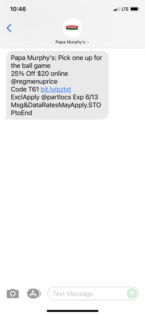 Papa Murphy's Text Message Marketing Example - 06.12.2021