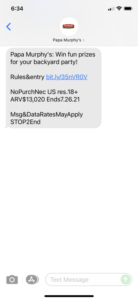 Papa Murphy's Text Message Marketing Example - 06.30.2021