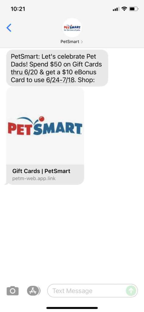 PetSmart Text Message Marketing Example - 06.15.2021