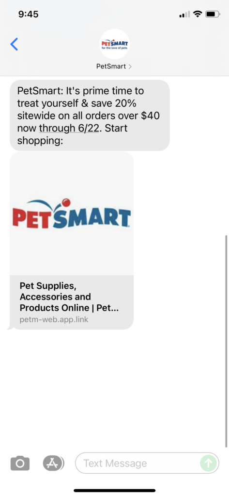 PetSmart Text Message Marketing Example - 06.18.2021