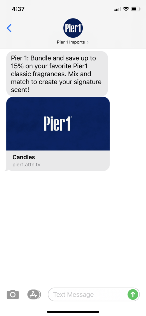Pier 1 Text Message Marketing Example - 06.04.2021