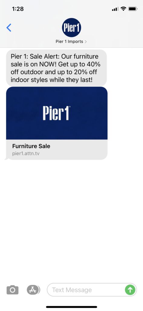 Pier 1 Text Message Marketing Example - 06.06.2021