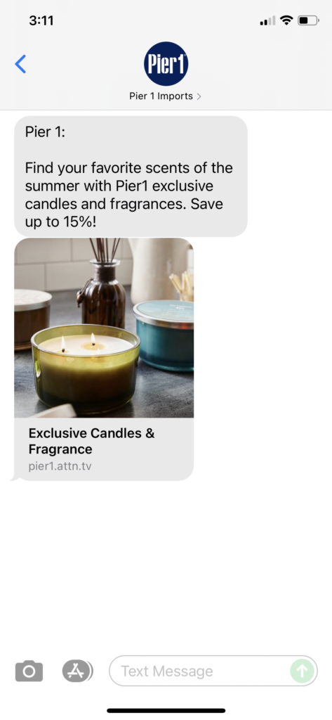 Pier 1 Text Message Marketing Example - 06.20.2021