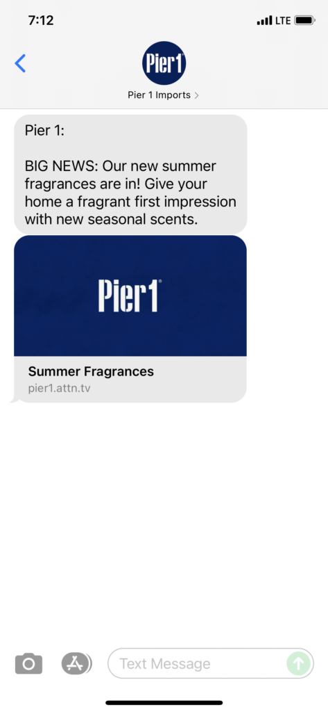 Pier 1 Text Message Marketing Example - 06.28.2021