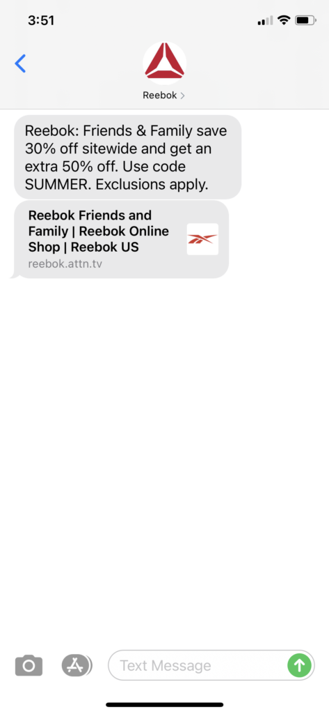 Reebok Text Message Marketing Example - 06.07.2021