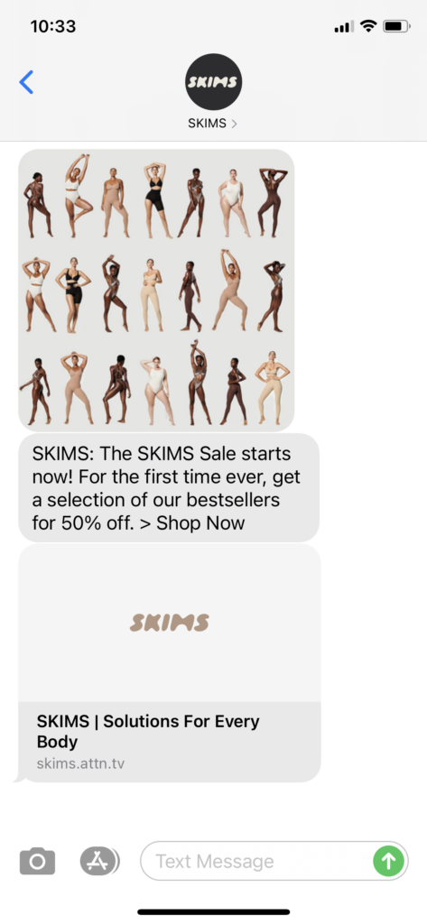 SKIMS Text Message Marketing Example - 05.27.2021
