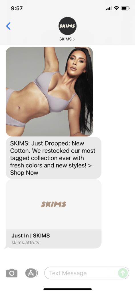 SKIMS Text Message Marketing Example - 06.17.2021