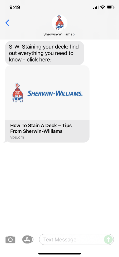 Sherwin Williams Text Message Marketing Example - 06.18.2021