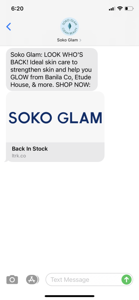 Soko Glam Text Message Marketing Example - 06.03.2021