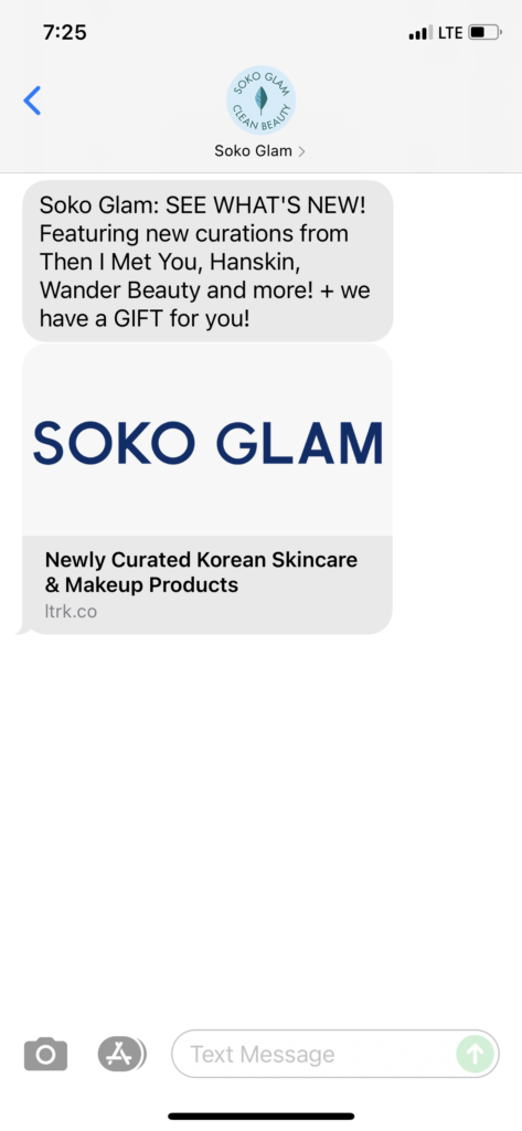 Soko Glam Text Message Marketing Example - 06.14.2021