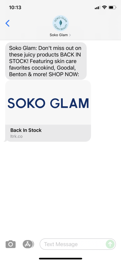 Soko Glam Text Message Marketing Example - 06.16.2021
