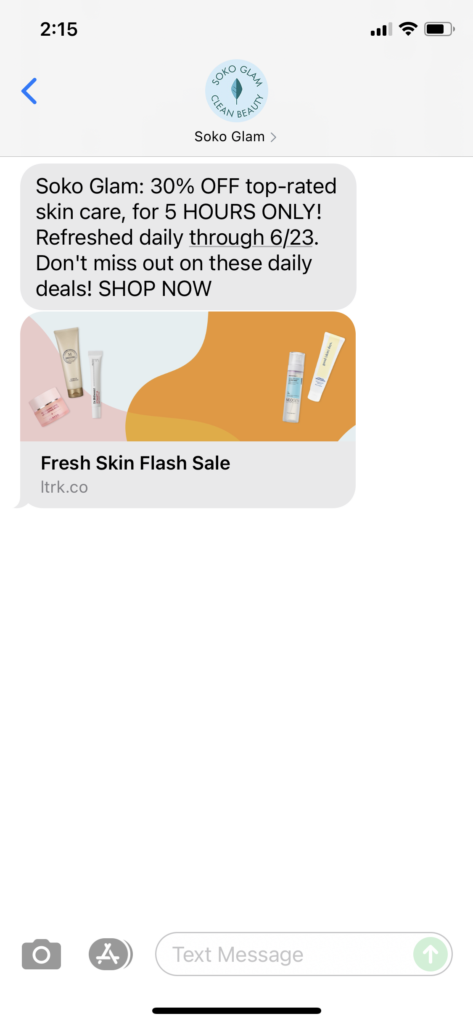 Soko Glam Text Message Marketing Example - 06.21.2021