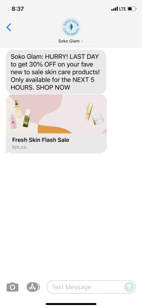 Soko Glam Text Message Marketing Example - 06.23.2021