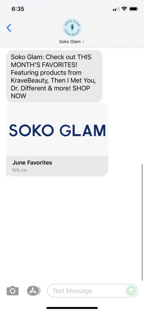 Soko Glam Text Message Marketing Example - 06.30.2021