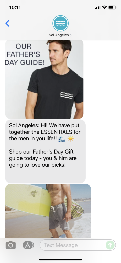Sol Angeles Text Message Marketing Example - 06.16.2021