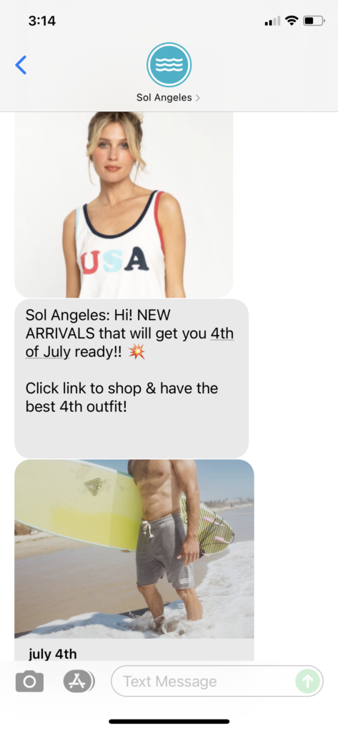 Sol Angeles Text Message Marketing Example - 06.20.2021